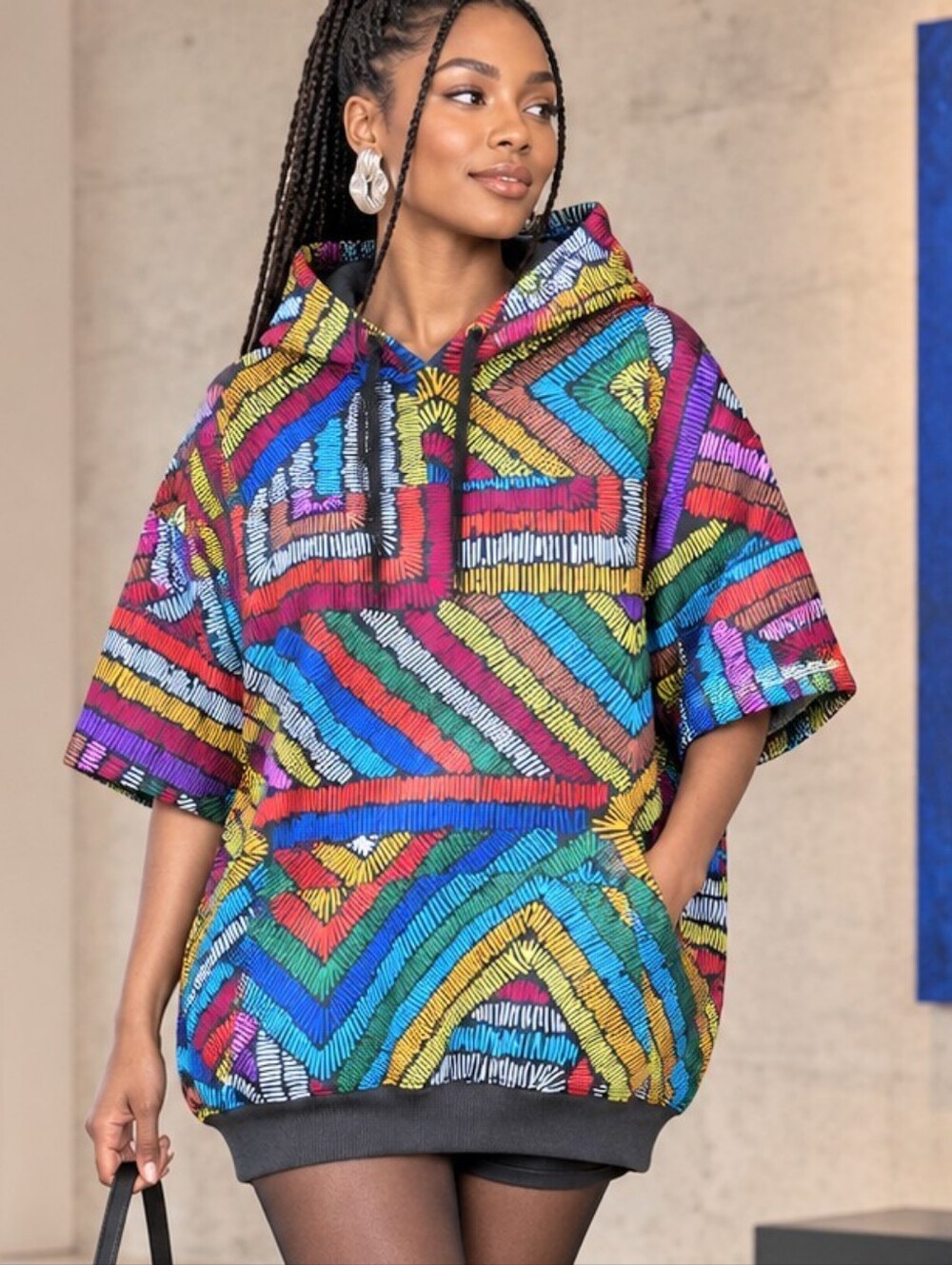 NWT African Print Short Sleeve Hoodie Vikkie Oh Atelier Buga M–XXL